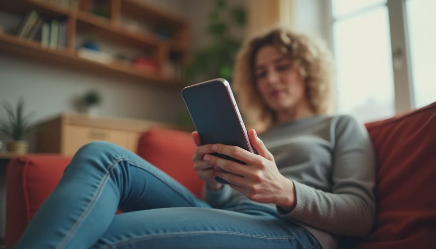 A person sitting on a cozy sofa at home using a smartphone to update account security passwords.
