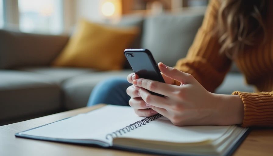A person sitting on a sofa at home using a smartphone to clear old app notifications alongside a clean schedule list.